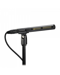 Audio Technica AT897 Short Shotgun Condenser Microphone shown on mic. stand